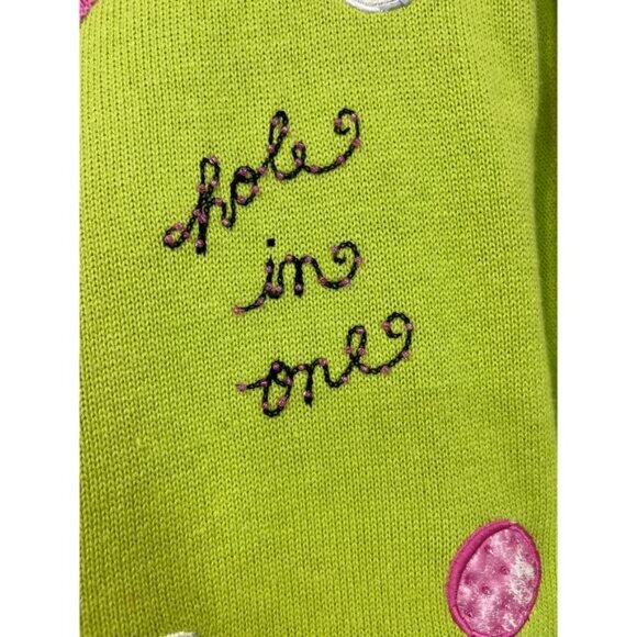 Berek Golf Sweater Cardigan Green Pink Beaded Embroidered Women’s L - Picture 5 of 11